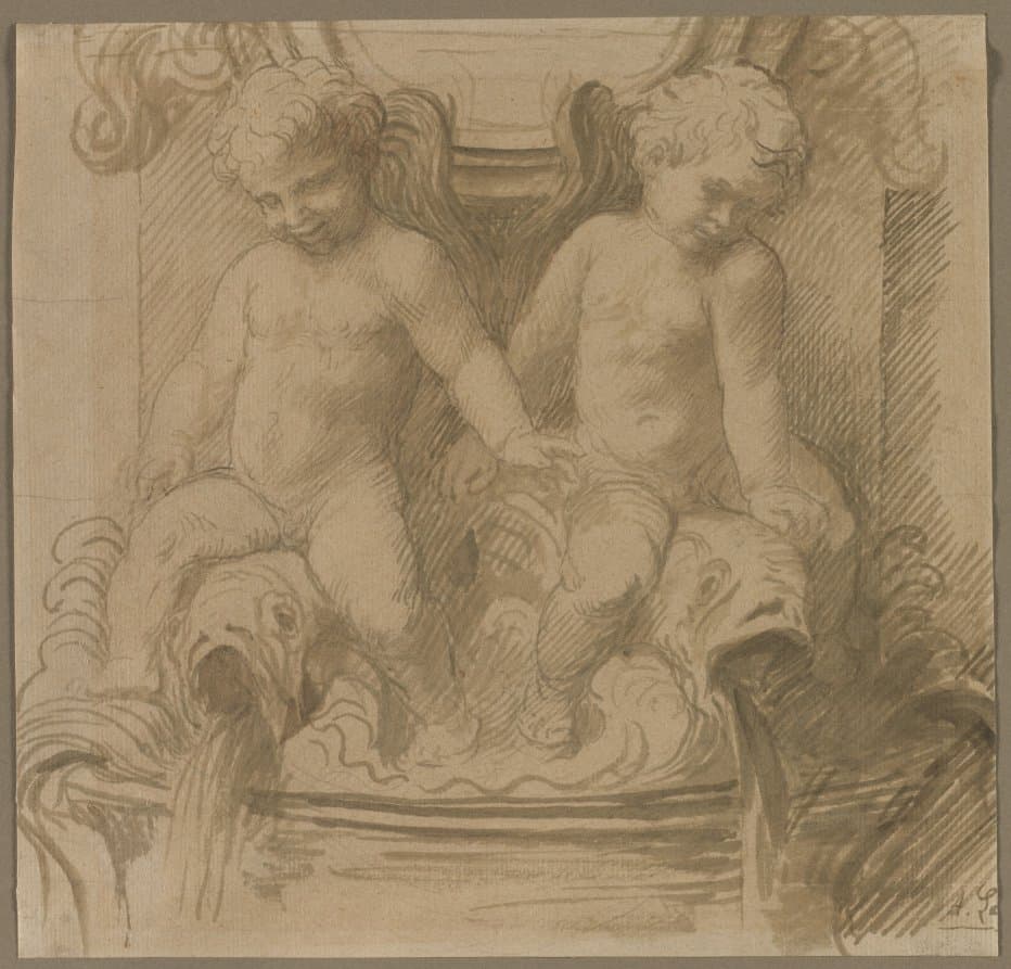 Fountain with Putti Riding Dolphins — Alphonse Legros