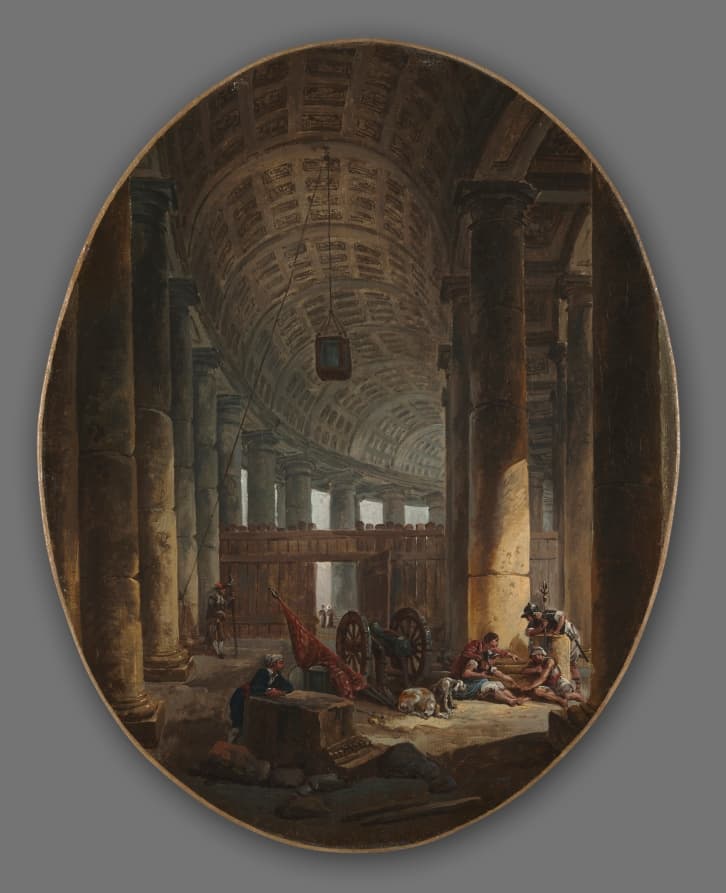 The Colonnade of St. Peter's, Rome, during the Conclave — Hubert Robert