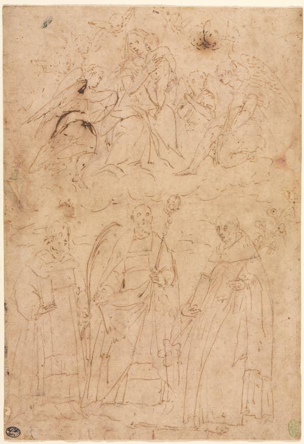 Madonna and Child in Glory above Three Saints — Giovanni Battista Paggi