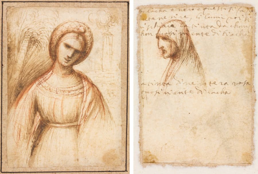 Lady in a Landscape (recto); Bust-Length Profile of an Old Woman (verso) — Dosso Dossi