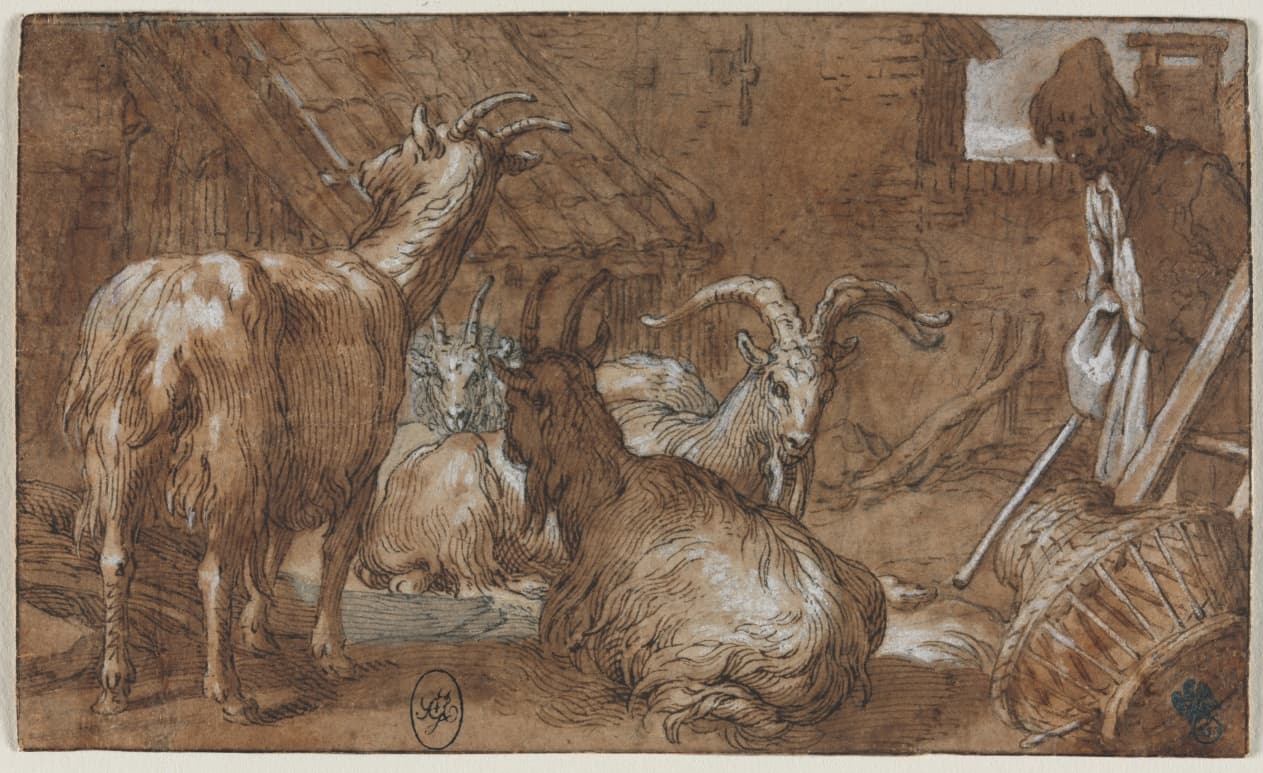 A Barnyard with Goats and a Goatherd — Abraham Bloemaert