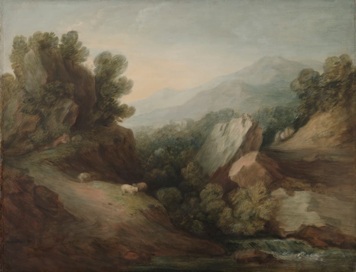 Rocky, Wooded Landscape with a Dell and Weir — Thomas Gainsborough