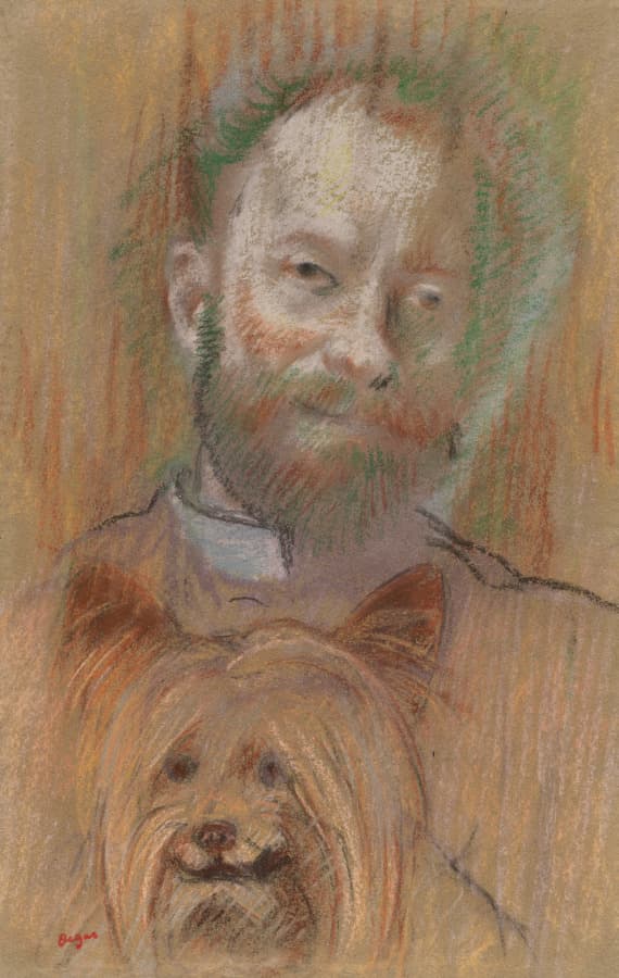 Ludovic Lepic Holding His Dog — Edgar Degas