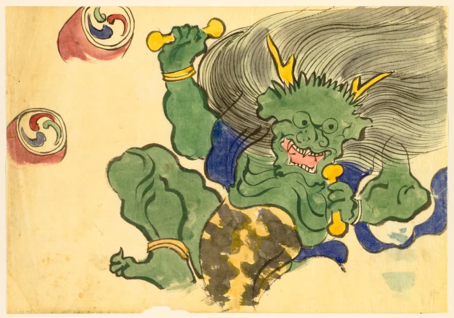 Flowers of a Hundred Worlds (Momoyogusa): God of Thunder (Raijin) — Kamisaka Sekka