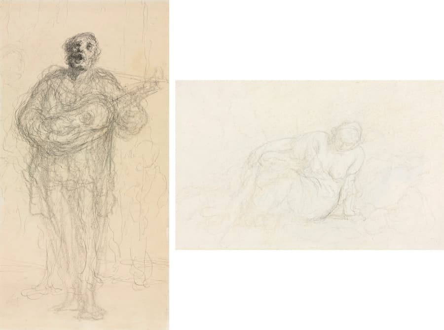 Singing Guitarist (recto); Reclining Woman Leaning on Her Arm (verso) — Honoré Daumier