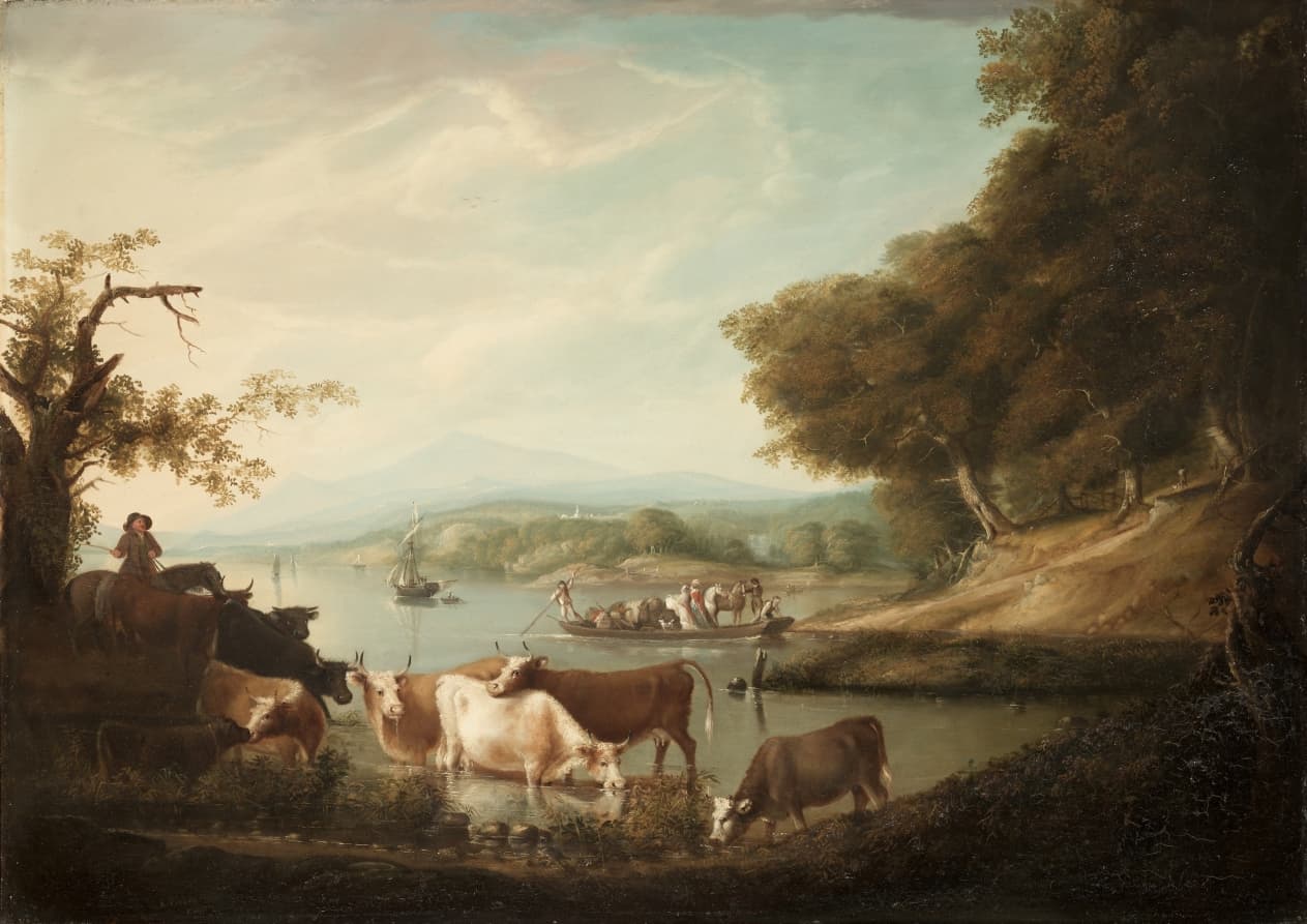 A Calm Watering Place--Extensive and Boundless Scene with Cattle — Alvan Fisher