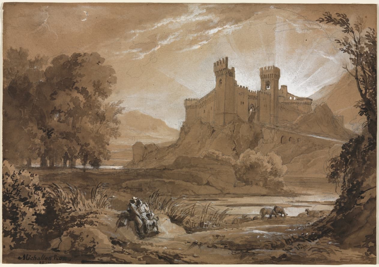 Landscape with Castle and Shepherds — Achille Etna Michallon