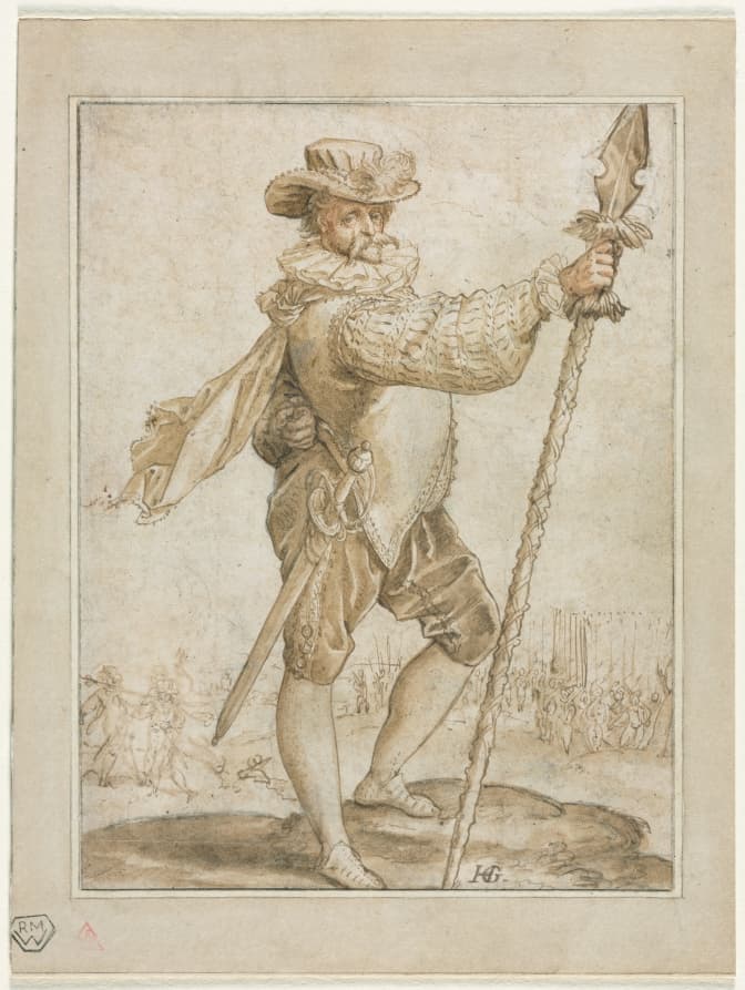 Standing Officer Holding a Boar's Spear — Hendrick Goltzius