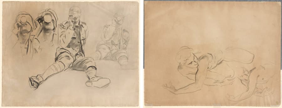 Studies of a Soldier Drinking, for Gassed (recto); Studies of a Male Nude (verso) — John Singer Sargent