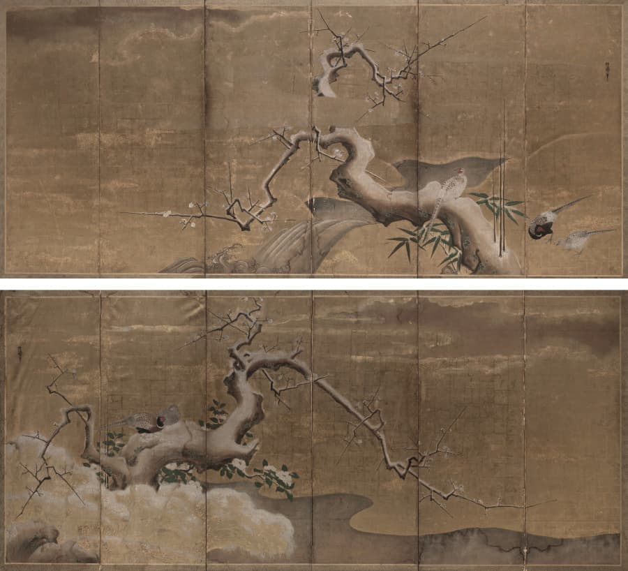 Winter Scene with Plum Trees and Pheasants — Kano Naonobu