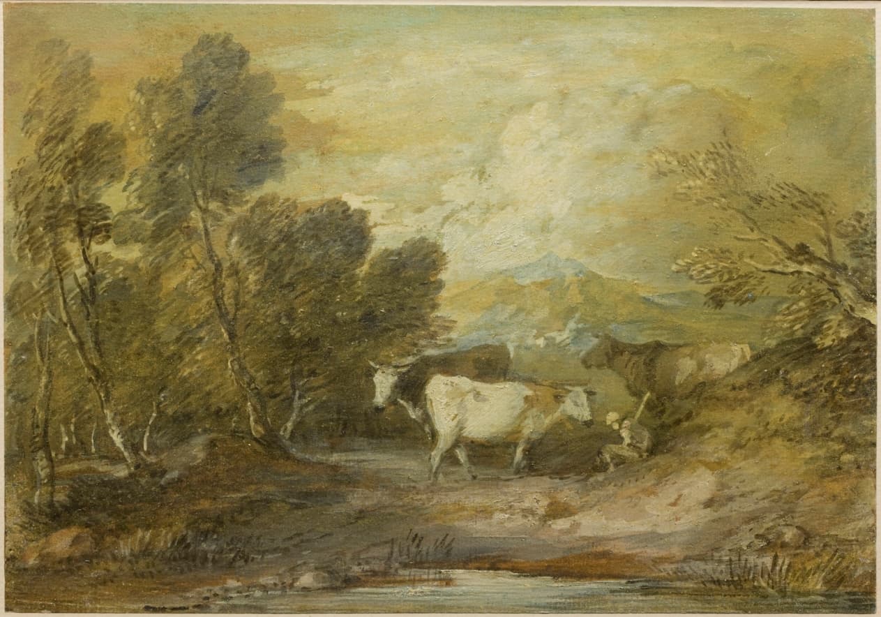 A Herdsman with Three Cows by an Upland Pool — Thomas Gainsborough