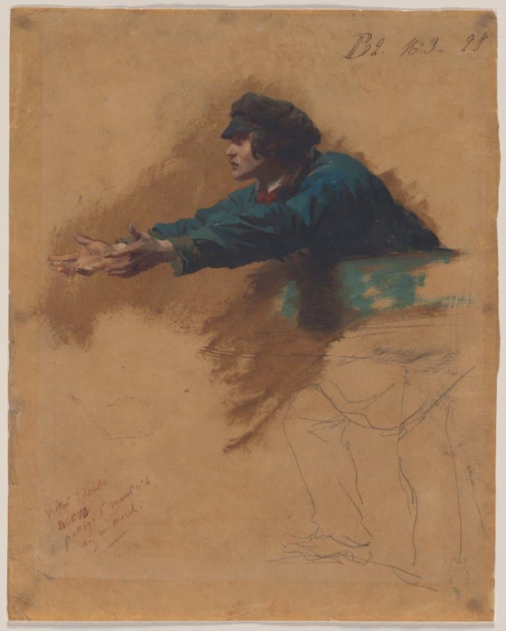 Young Man Leaning Forward with Outstretched Arms (Study for Soldiers Distributing Bread to the Poor) — Isidore Pils