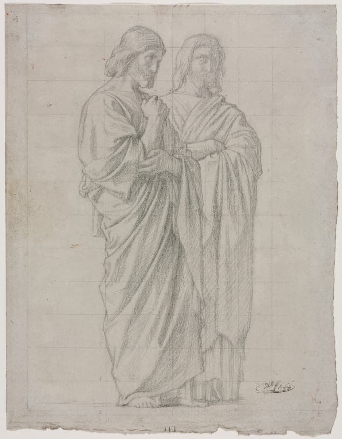 Two Standing Figures (Study for the Left Section of The Mission of the Apostles) — Hippolyte Jean Flandrin