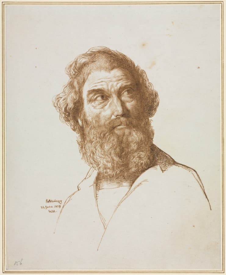 Head of a Bearded Man Gazing to His Left — William Mulready