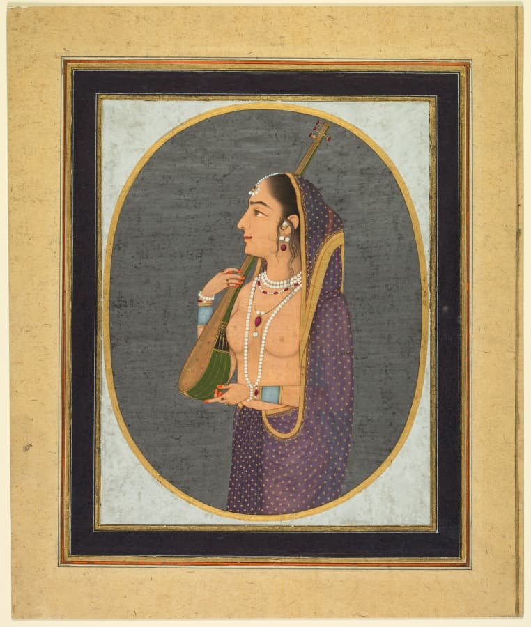 Court lady singing and playing the vina (recto) — Muhammad Rizavi Hindi