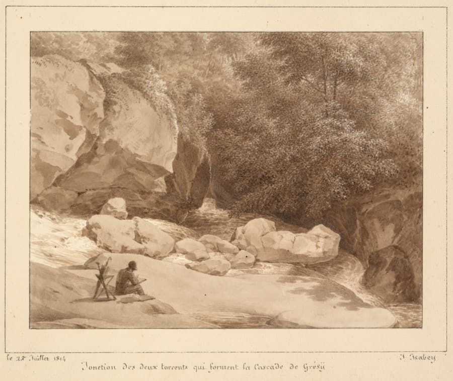 Jonction des deux torrents qui forment la Cascade de Grésy — Jean-Baptiste Isabey