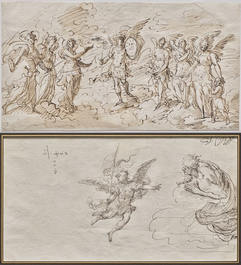 The Seven Archangels (recto); Studies of an Archangel and a Wind God (verso) — Massimo Stanzione