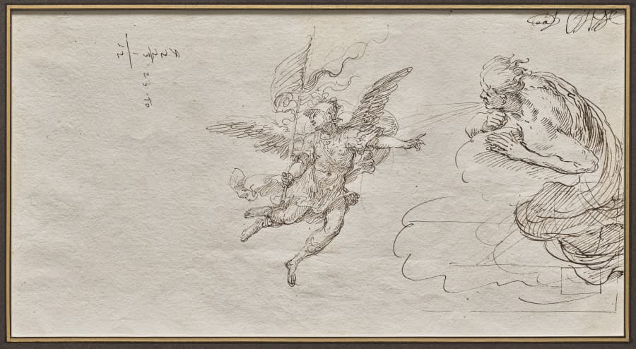 Studies of an Archangel and a Wind God (verso) — Massimo Stanzione