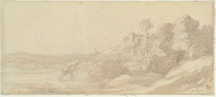 Landscape along a Riverbank with a Figure — Alphonse Legros