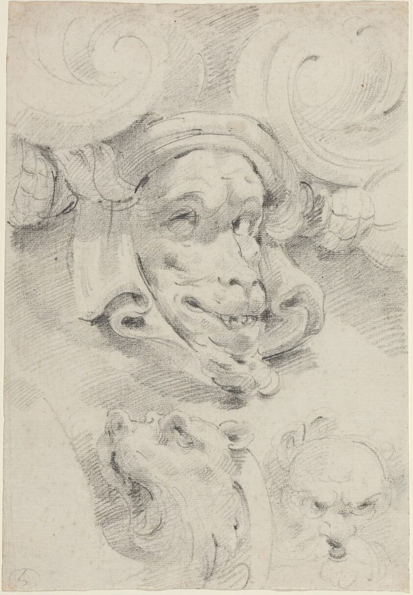 Ornamental Sketches with Grotesque Masks — Pierre Puget