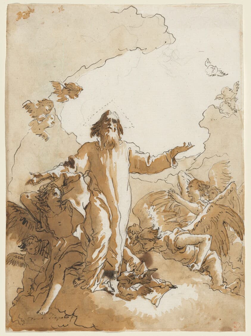 God the Father Standing in Clouds Surrounded by Angels and Putti — Giovanni Domenico Tiepolo