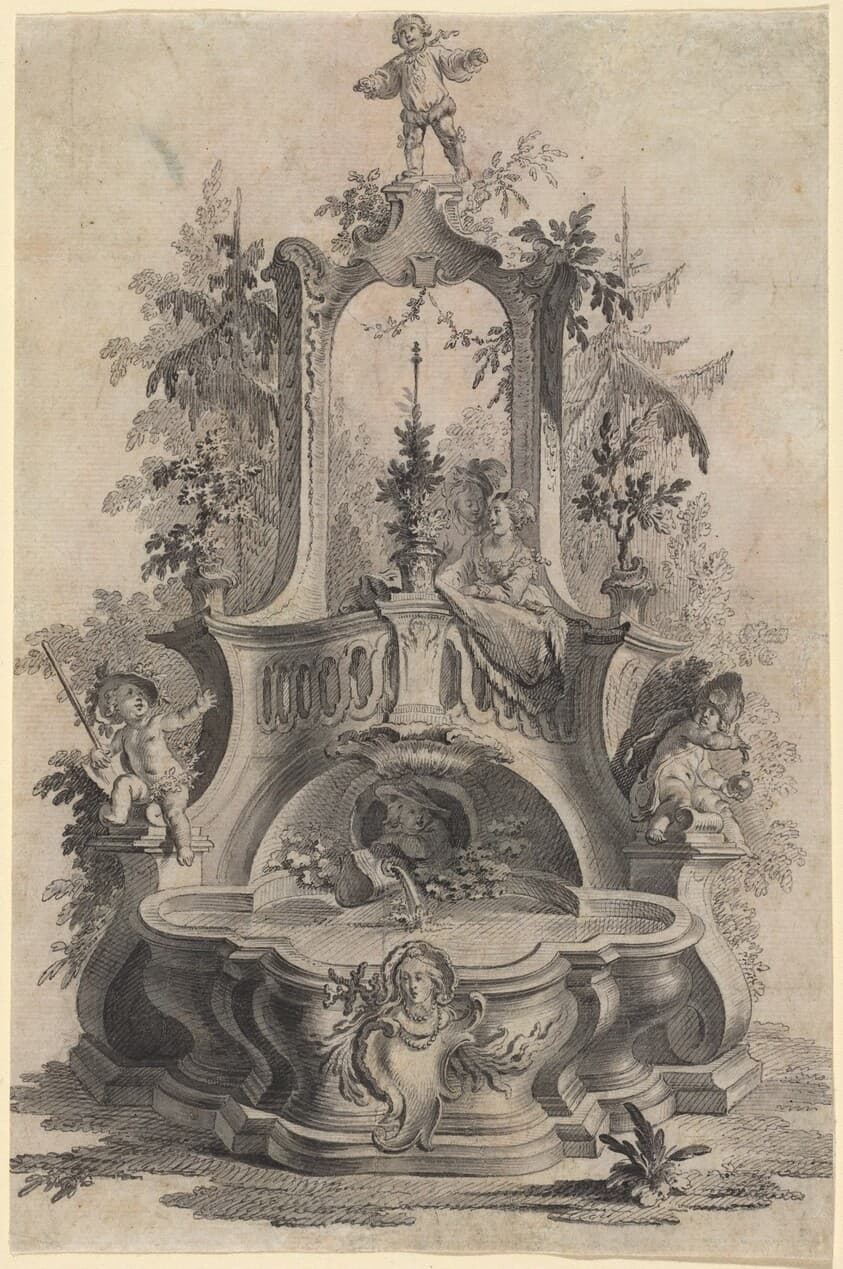 Rococo Fountain with Lovers and the Four Elements — Johann Esaias Nilson