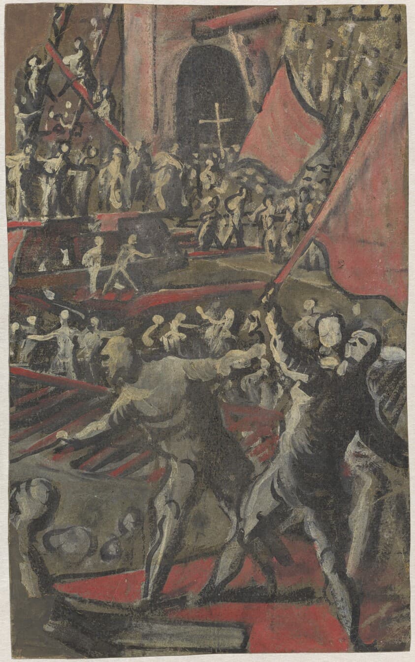Venetian Soldiers Attacking Constantinople (recto) — Domenico Tintoretto