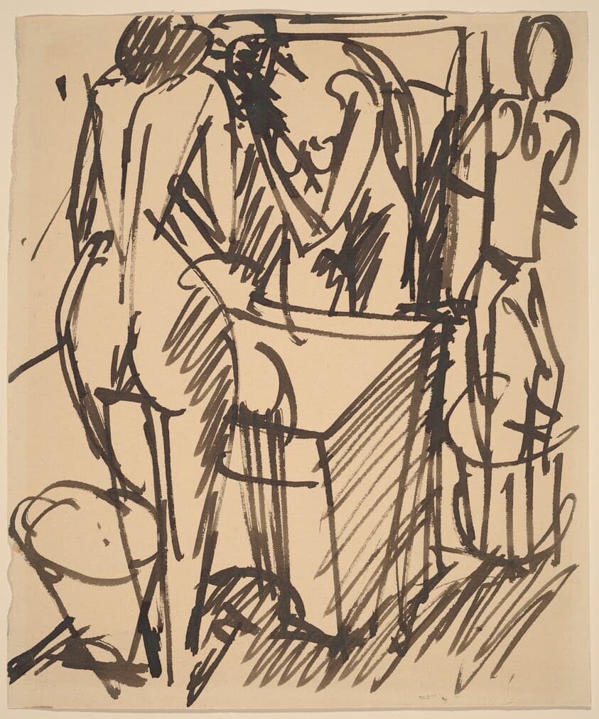 Nude with a Mirror, Standing Before a Washstand — Ernst Ludwig Kirchner