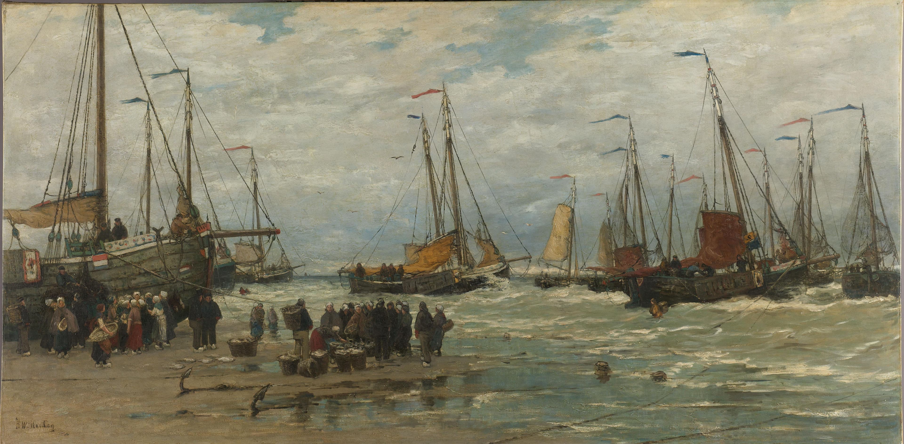 Fishing Pinks in Breaking Waves — Hendrik Willem Mesdag