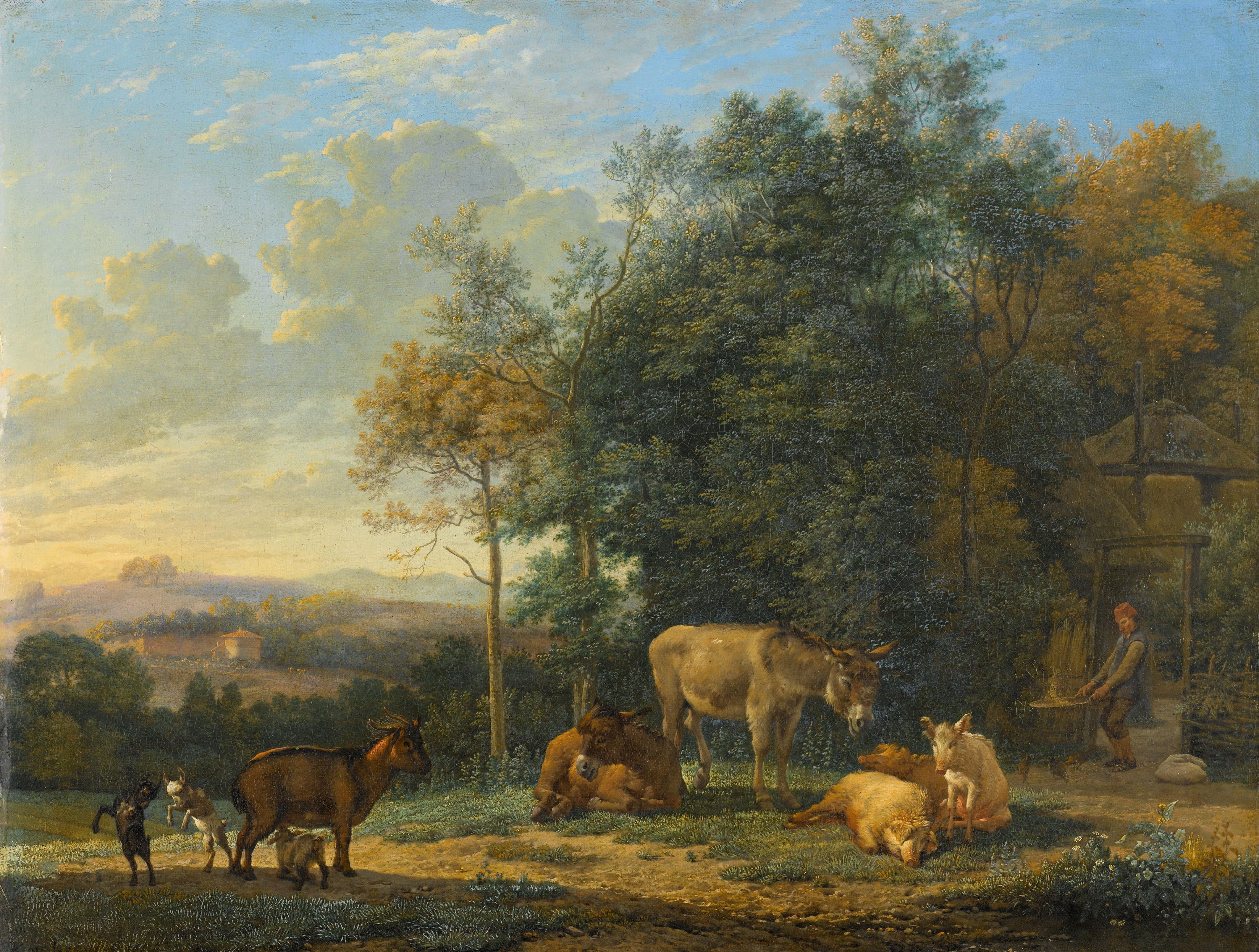 Landschap met twee ezels, geitjes en varkens — Karel du Jardin