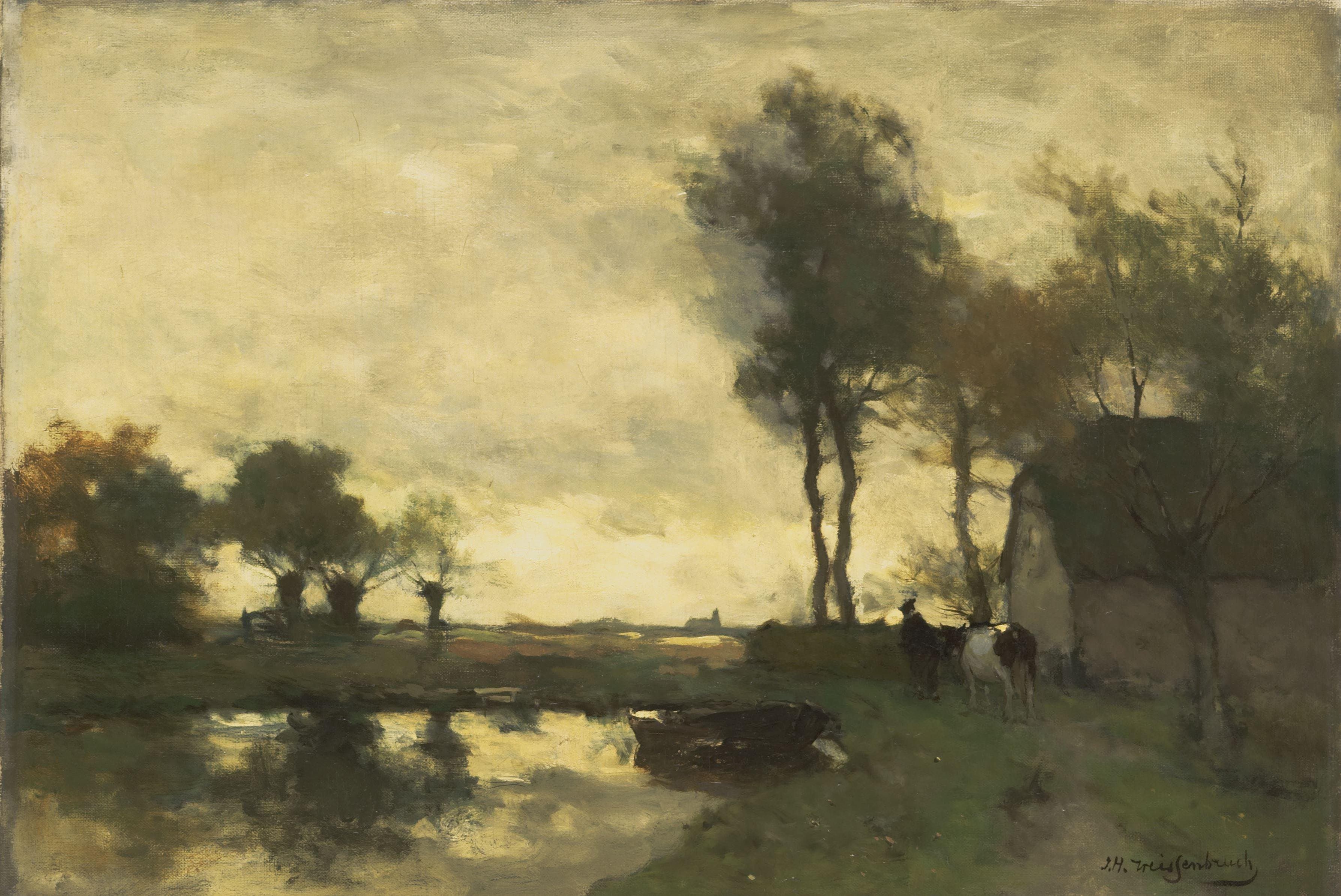 Landschap met boerderij bij een plas — Johan Hendrik Weissenbruch