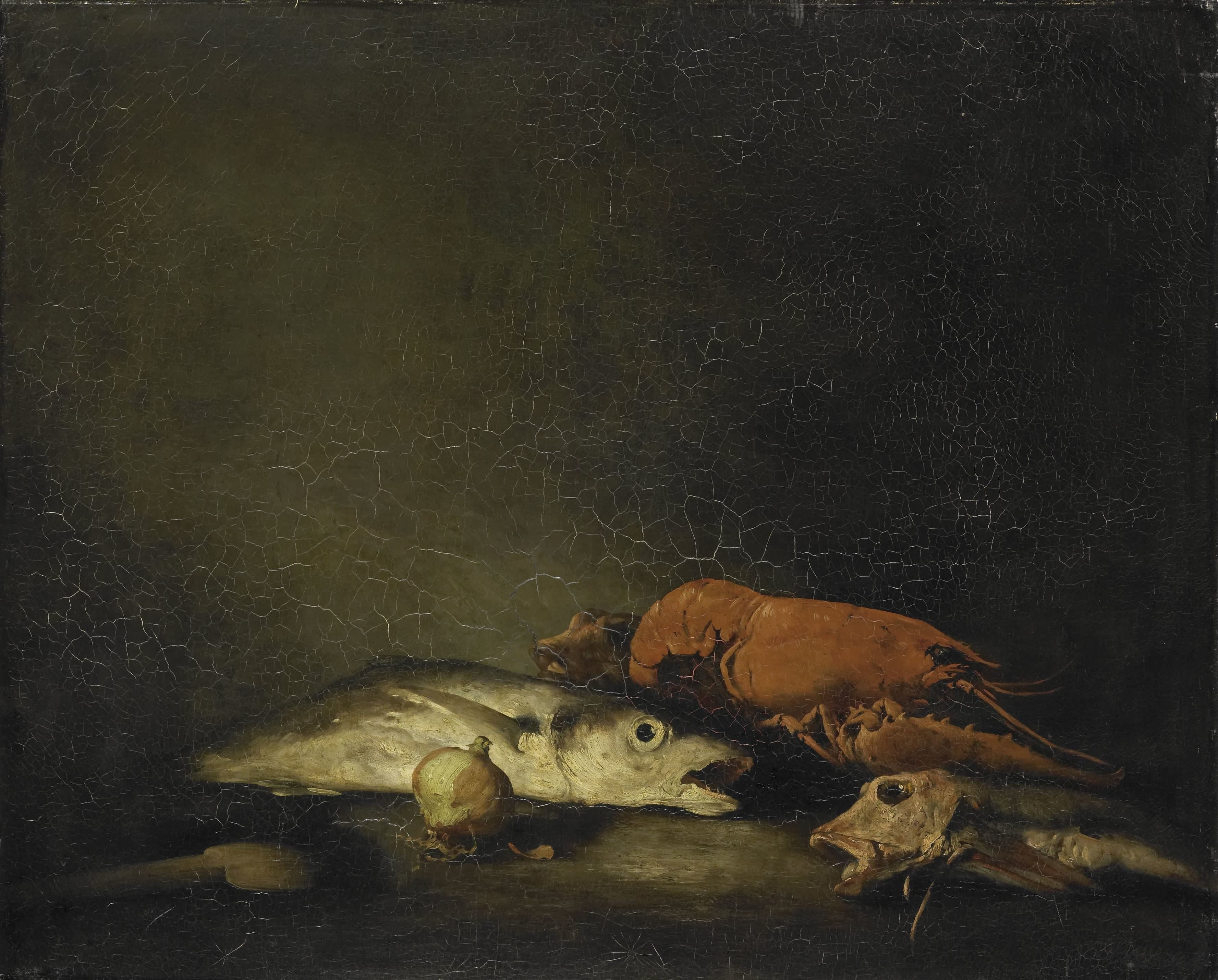 Stilleven met vissen en een kreeft — Théodule Augustin Ribot