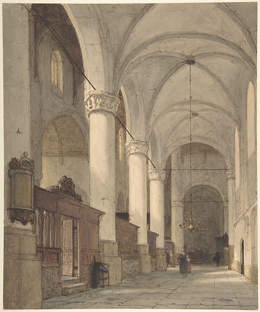Vaulted Side Aisle of a Church, with Figures — Johannes Bosboom