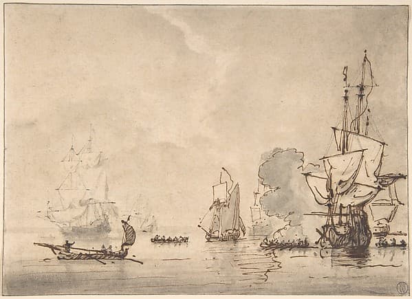 A Frigate at Anchor, Saluting a Nearby Yacht — Willem van de Velde I