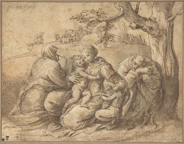 The Holy Family with Saint Elizabeth and the Infant John the Baptist — Polidoro da Caravaggio