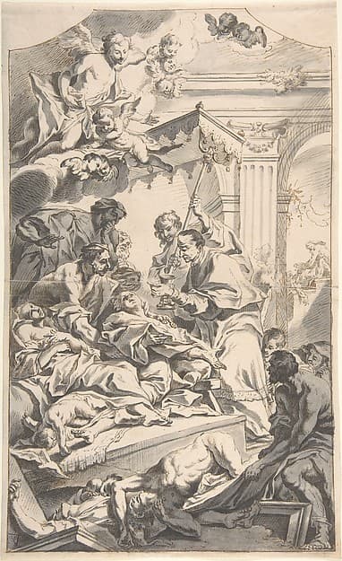 Saint Carl Borromäus Giving Extreme Unction to the Plague-Stricken. — Johann Daniel Herz the Elder