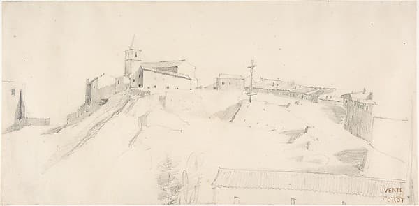 View of a Hill Town with a Crucifix — Camille Corot