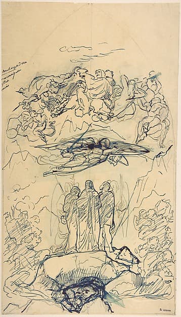Composition Study with Three Figures Standing on a Rock — Henri Lehmann