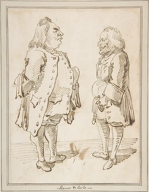 Marco and Carlo: Caricature of Two Men Standing Face to Face — Pier Leone Ghezzi