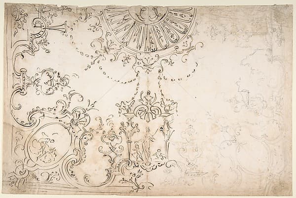 Design for One Half of a Ceiling with Elaborate Medaillons and Figures — Donato Giuseppe Frisoni