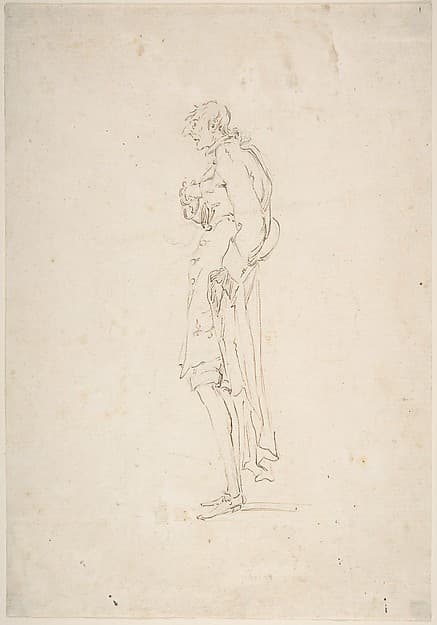 Sketched Caricature of a Standing Man Facing Left — Pier Leone Ghezzi
