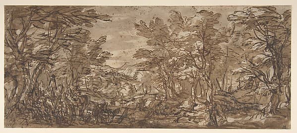 Forest Scene, a Halt at the Left, a Hunt at the Center — Pier Francesco Mola
