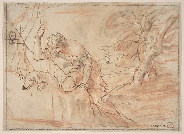 Framed Sketch for a Man, a Dog and a Tree — Pier Francesco Mola