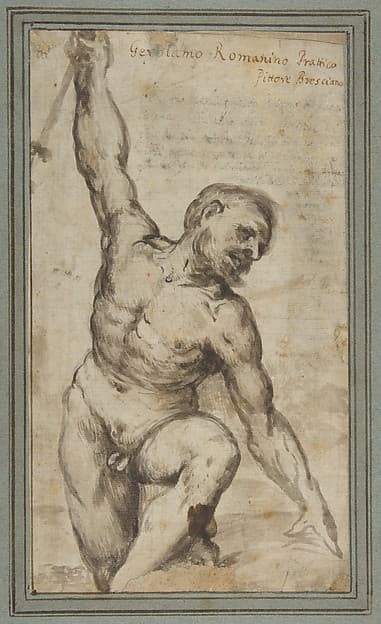 Nude Male Figure with Upraised Right Arm — Girolamo Romanino