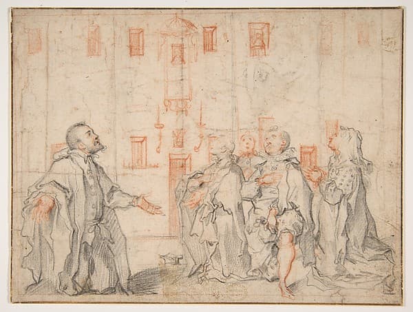 Family Group Kneeling Before a Street Shrine — Ventura Salimbeni
