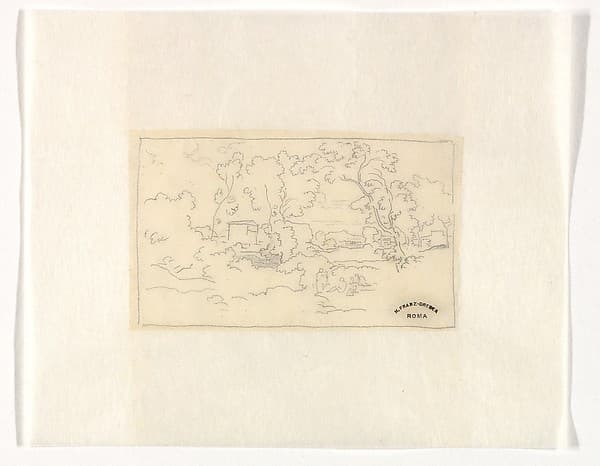 Southern landscape with a building and figures — Heinrich Dreber