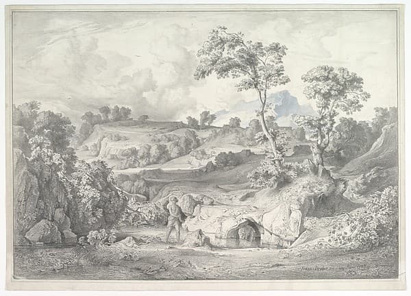 Southern landscape with a man and a snake — Heinrich Dreber