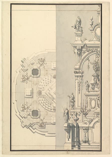 Half Plan and Half Elevation for a Catafalque for an Electress Palatine — Giuseppe Galli Bibiena