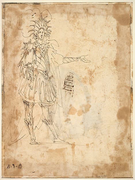 Costume Design with a Large Headdress and Long Cape — Baccio del Bianco