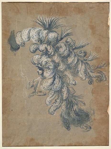 Design for a Lavish Headdress with Feathers — Baccio del Bianco